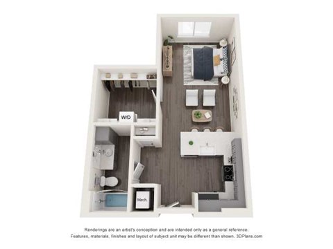 Floor plan for studio, 1 bath, 592 sqft